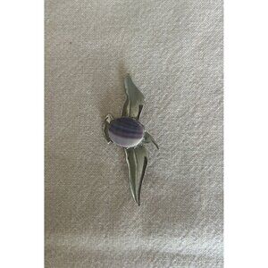 Vintage Silverplate Pin Brooch Purple Stone Accent Seagull Abstract Design Penda
